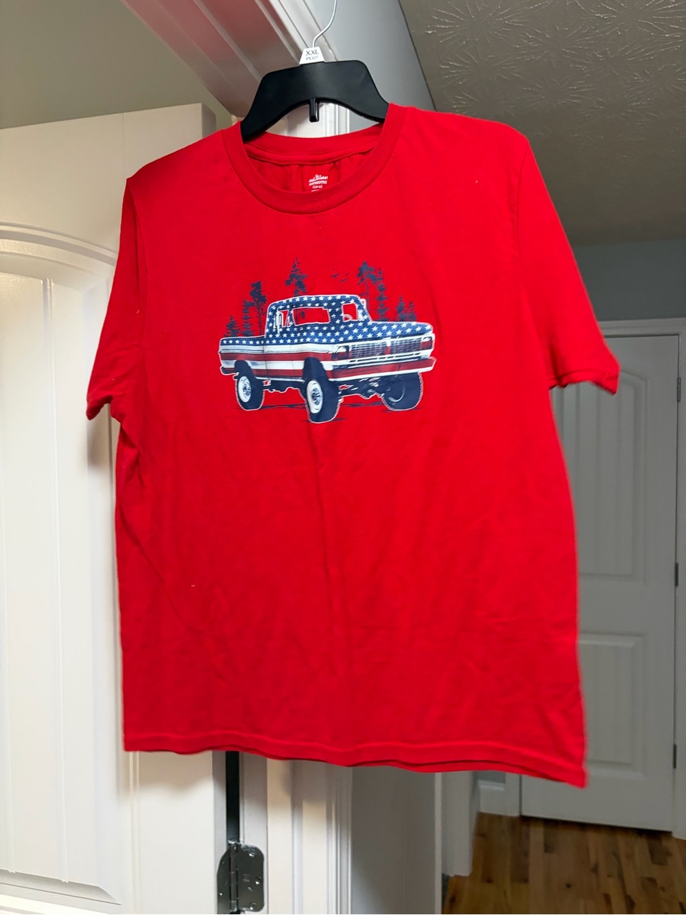 Red Short Sleeve Graphic Tee with American Truck Design